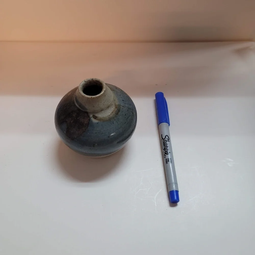 Mini blue vase Handthrown clay pottery Signed table flower dripware